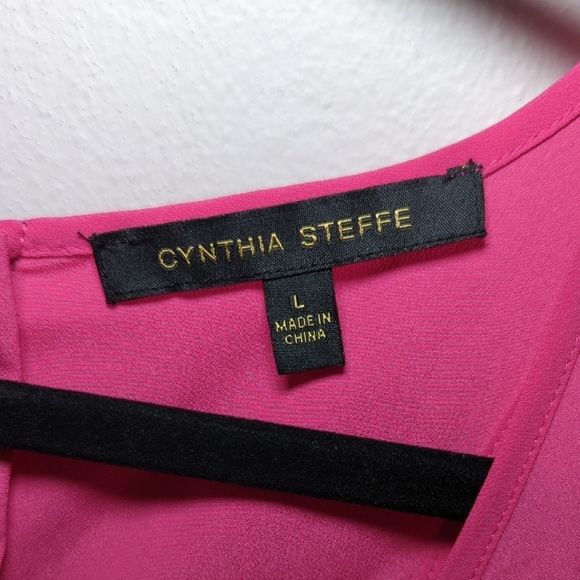 Cynthia Steffe Pink Tank Top w/ Navy Blue Trim + Exposed Zipper Women's Size L - Picture 2 of 6